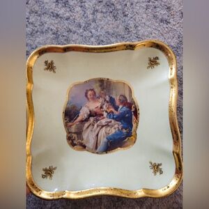 Vintage Boucher Decorative Plate Gold Rim Italy